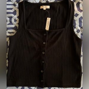 NWT Madewell black ribbed button up crop top